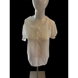 Braez Top for Women Short Sleeves 3/4 Button Sz S Sheer String Accent White